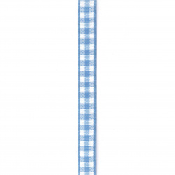 Лента текстил 7 мм каре бяло и синьо - 5 метра