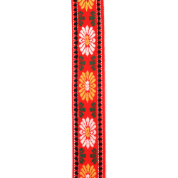 Floral Jacquard Ribbon Trim / 30 mm / Orange with White and Yellow - 5 meters