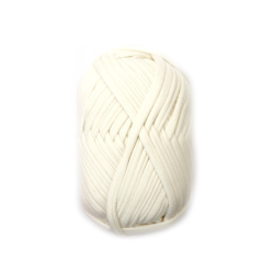 Fir panglică tricotată alb, 100% poliester – 100 g – ideal pentru croșetat, tricotat și proiecte DIY și handmade