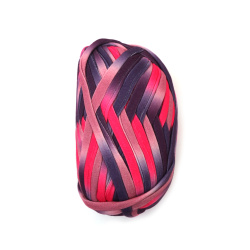 Panglică tricotată din fire 100% poliester culoare melanj roz, violet - 100 grame