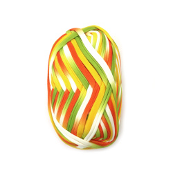 Melange Knitted Ribbon Yarn – 100% Polyester in White, Yellow, Green & Orange Shades, 100 g