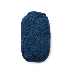 Fir panglică tricotată 100% poliester culoare albastru cu imprimeu blugi - 100 grame