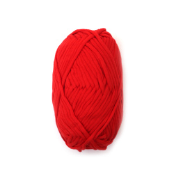 Прежда плетена лента 68 процента памук 32 процента полиамид цвят червен -50 грама