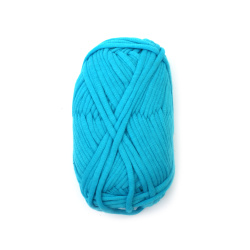 Прежда плетена лента 68 процента памук 32 процента полиамид цвят син -50 грама