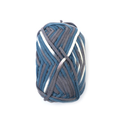 Прежда плетена лента 68 процента памук 32 процента полиамид цвят меланж син, бял -50 грама
