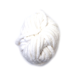 Soft 100% Polyester Chenille Yarn in Pure White, 20 mm Thick, ~240 g × 25 m – Perfect for Cozy Knitting, Home Décor, and Creative DIY Projects