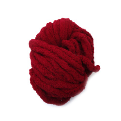 Прежда шенилна 100 % полиестер 20 мм дебелина цвят бордо ~240 грама  -25 метра