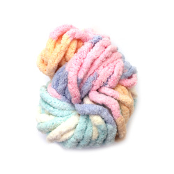 Delicate Chenille Yarn – 100% Polyester, 20 mm Thick, Melange in Blue, Pink & Peach, ~240 g / 25 m of Soft Texture for Cozy Handmade Creations