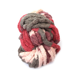Chenille Yarn – 100% Polyester, 20 mm Thick, Melange Shades of Gray, Pink, Powder & Purple, ~240 g / 25 m