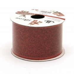 Panglică organza 50 mm roșie cu margine din aluminiu și brocart -2,70 metri