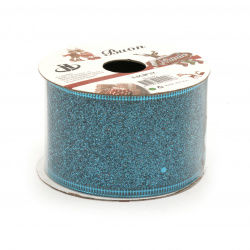 Organza Glitter Ribbon with Aluminum Edging / 50 mm / Blue - 2.70 meters