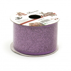 Organza Glitter Ribbon with Aluminum Edging / 50 mm / Purple - 2.70 meters