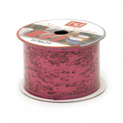 Mesh Ribbon with Aluminum Edging and Foil / 50 mm / Cyclamen ~ 2.7 meters