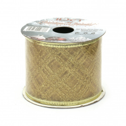 Organza Ribbon with Aluminum Edging and Glitter Motifs / 60 mm / Gold - 2.70 meters