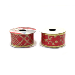 Textile Wired Edge Ribbon with Print and Glitter / 38 mm /   ASSORTED - 2.70 meters