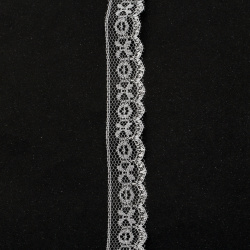 Lace Ribbon for Decoration, Wedding Party, Clothes, Home Decor, 24 mm white with lame - 1 meter