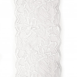 Elastic Lace Ribbon, 80 mm, White - 1 Meter