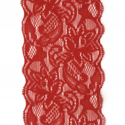 Дантелена лента еластична 80 мм червена - 1 метър