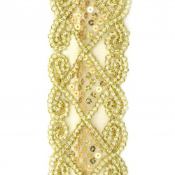 Lace Ribbon with Sequins / 65 mm / Gold - 1 meter