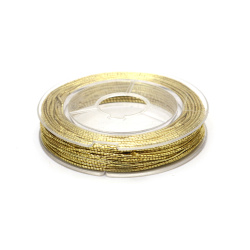 Shiny Gold Elastic Lame Cord 0.6 mm – Stretchy, Decorative & Durable Craft Thread, ~10 m Roll