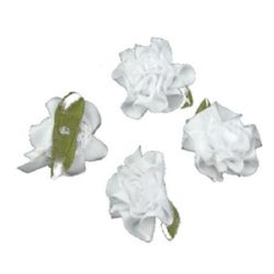 Trandafir de 35 mm satinat cu frunze alb -10 bucăți