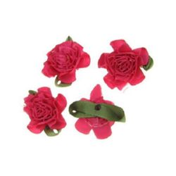 Rose 35 mm satin with a leaf dark pink - 10 pieces