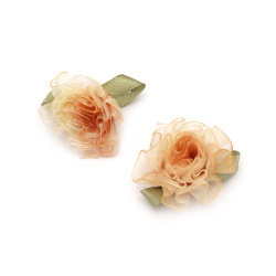 Decorative Roses with Organza, Orange, 30 mm - Pack of 10