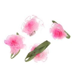 Decorative Roses with Organza, Pink, 30 mm - Pack of 10