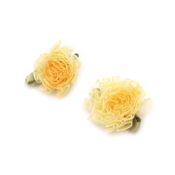 Декоративни рози с органза цвят жълт 30 мм -10 броя
