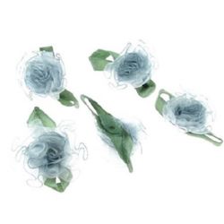 Trandafir 30 mm organza cu o frunză albastru închis -10 bucăți