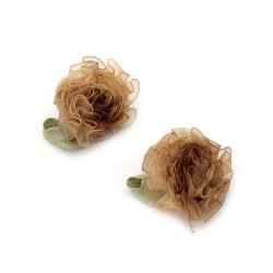 Decorative Roses with Organza, Brown, 30 mm - Pack of 10