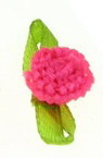 Decorative fabric rose "hat" type 10 mm with leaf for various accessories making, electric pink - 25 pieces