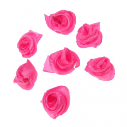 Small Fabric Roses for Decoration of Frames, Boxes, Cards, Hair Accessories / Electric Pink / 11 mm - 50 pieces