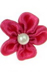 Textile rose 23 mm with white pearl for hair accessories making, deep pink - 10 pieces