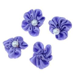 Decorative fabric rose 23 mm with white pearl for accessories making, art hobby crafts, purple - 10 pieces