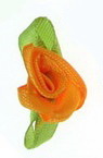 Τριαντάφυλλα σατέν 12x30 mm με φύλλα, πορτοκαλί -50 τεμάχια