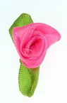 Textile rose 12x30 mm with leaf, electric pink - 50 pieces