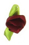 Decorative cloth rose 12x30 mm with leaf, burgundy - 50 pieces