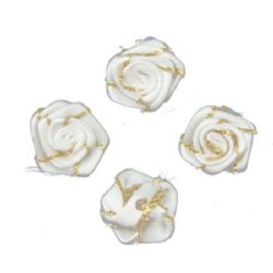 Τριαντάφυλλα σατέν 18 mm χρυσό λευκό -10 τεμάχια
