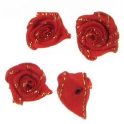 Rose with Metallic Cord 18 mm  gold red -10 pieces
