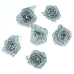 Рози за декорация със сребърно ламе 15 мм -20 броя