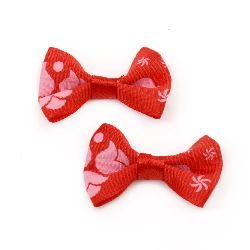 Ribbon 37x22x7 mm red with flowers rips -10 pieces