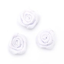 Рози за декорация от текстил цвят бял 30 мм -5 броя
