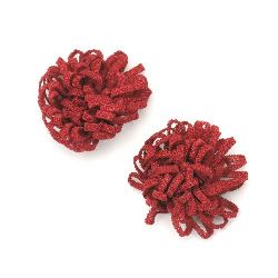 Fabric Flower 43 mm Ruffled red -5 pieces