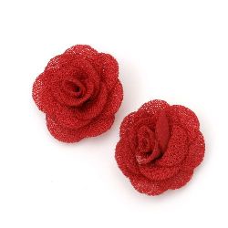 Декоративни рози от текстил цвят червен 30 мм -5 броя