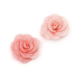 Trandafir 30 mm roz textil -5 bucăți
