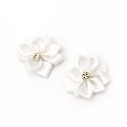 Бели декоративни цветя от сатен камъче 30 мм -5 броя