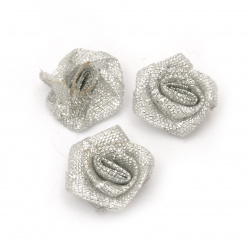 Shiny Decorative Roses made of Silver Lame / 20 mm - 10 pieces