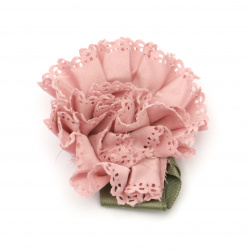 Декоративни карамфили с листо от текстил цвят пепел от рози65 мм -5 броя