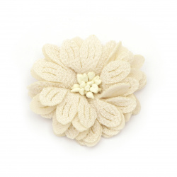 Fabric Flower with stamens 50 mm  ecru - 5 pieces
